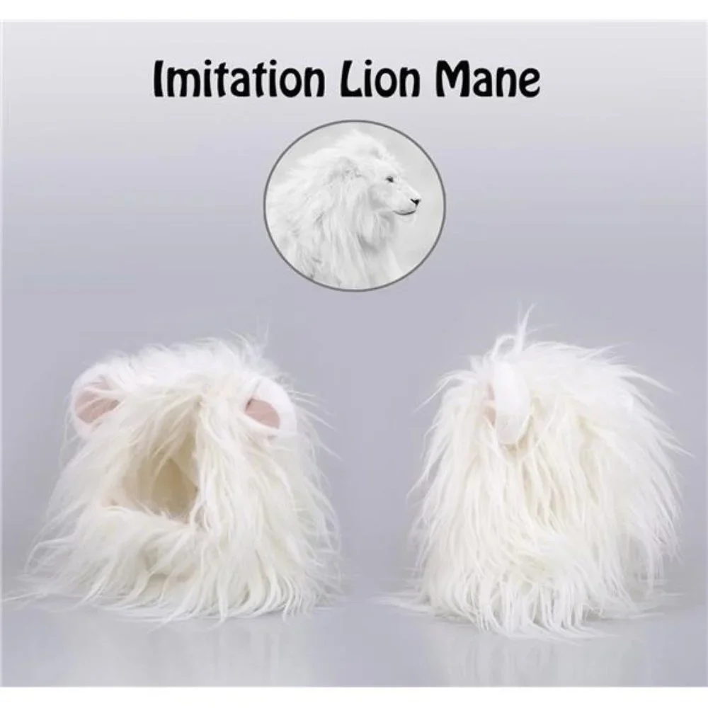 Lion Mane Wig for Cats | Funny Pet Clothing Accessories | Size M White